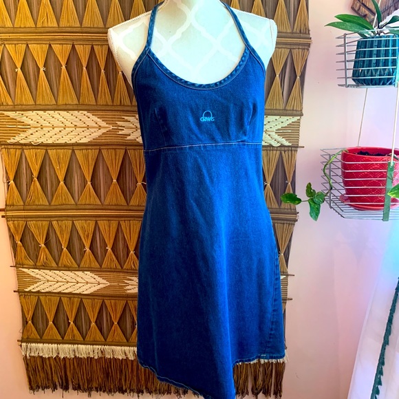 Vintage y2k Blue Denim ‘Dawls’ Halter Summer Dress